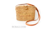 ladies handbag made from ata grass straw leather long  strap bali indonesia